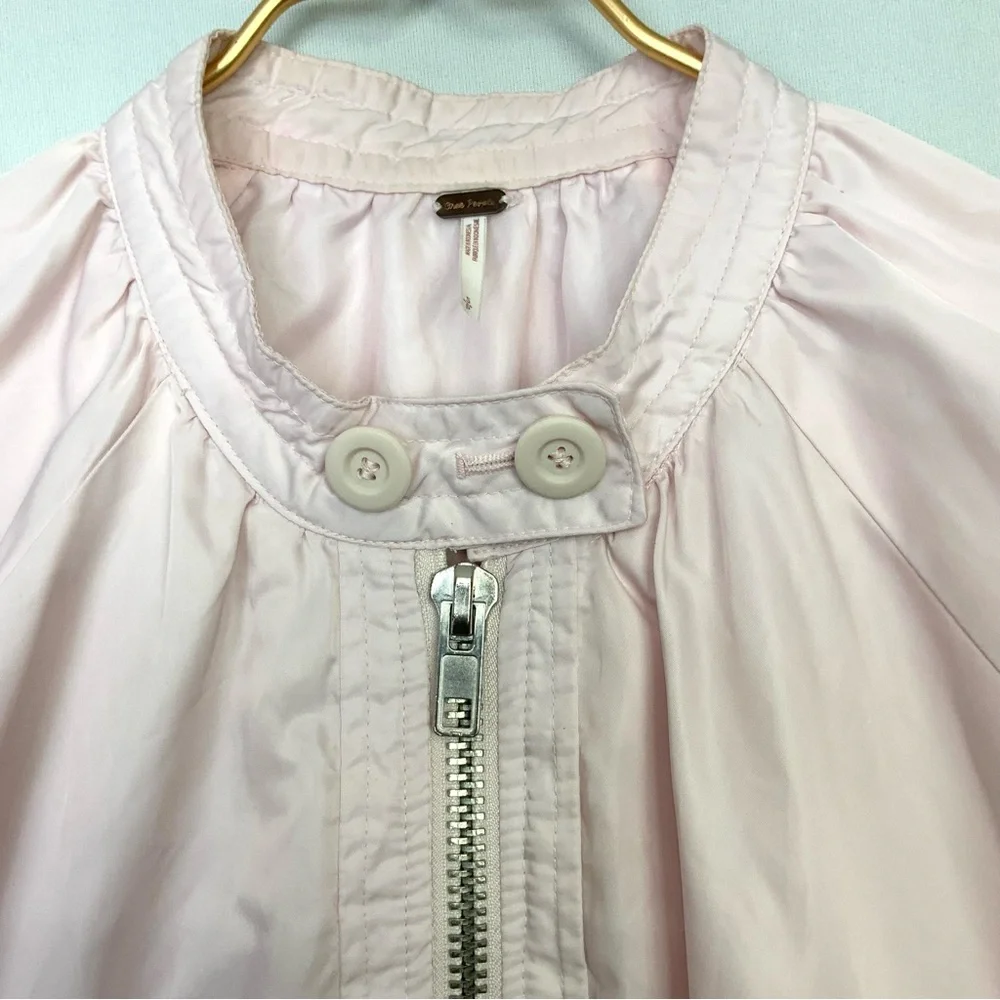 Free‎ People Sz Small Midnight Bomber Blush Light Pink Zip Jacket Pockets